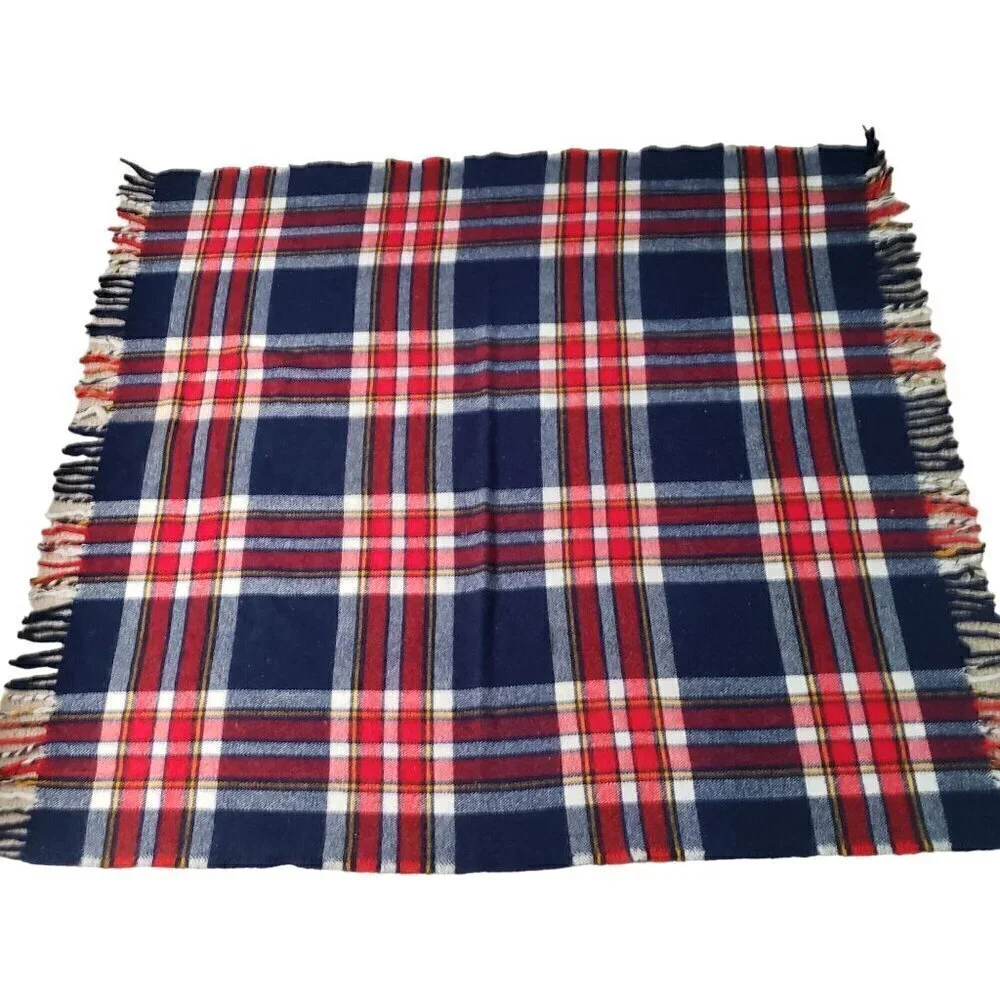 Faribo Plaid Throw Blanket Fringe Blue Red Tartan Home Bedding Cabin 52x53